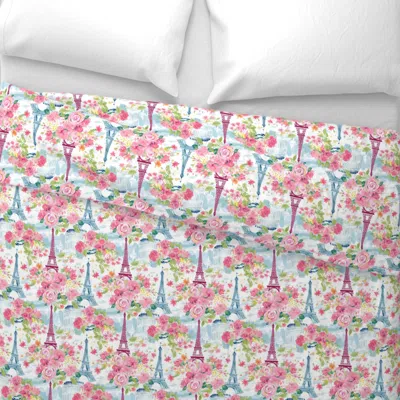 Spoonflower Smaller Preppy Paris Scenes With Pink Roses Euro Pillow Sham