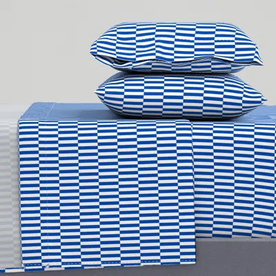 Spoonflower Smaller Scale Long Rectangular Checker Board In Cobalt Blue King Sheet Set