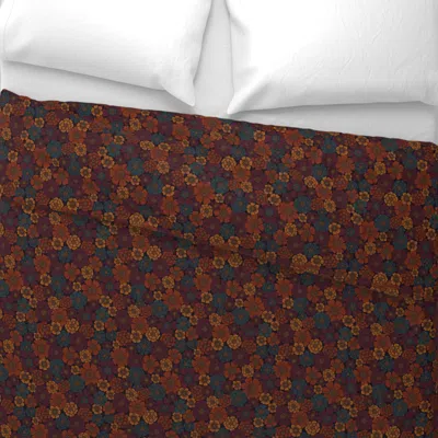Spoonflower Small-scale Burgundy Rust Mustard & Teal Floral Wide Cotton Sateen 3.5 oz 26" X 20" Standard Knife E In Red