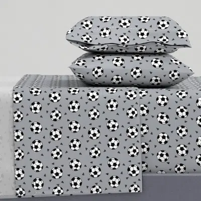 Spoonflower Soccer Fabric // Grey Soccer Football Fabric Boys Sports Design Queen Sheet Set