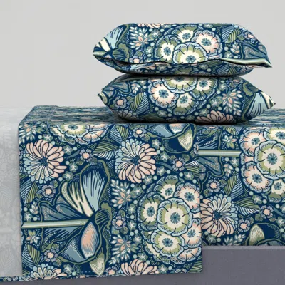 Spoonflower Sofias Flower Garden / Large Scale / Blue Cal King Sheet Set