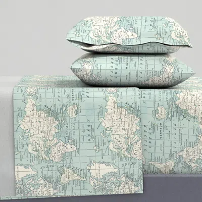 Spoonflower Soft Blue And Cream Map Queen Sheet Set