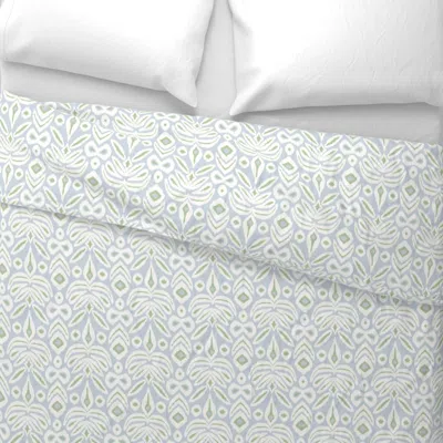 Spoonflower Soft Blue And Green Ikat Wide Cotton Sateen 3.5 oz 26" X 20" Standard Knife Edge