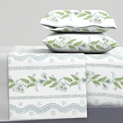 Spoonflower Soft Blue And Greens On White Queen Sheet Set