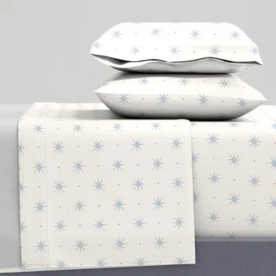 Spoonflower Soft Blue Painted Stars On Cream With Tomato Red Dots Copy King Sheet Set