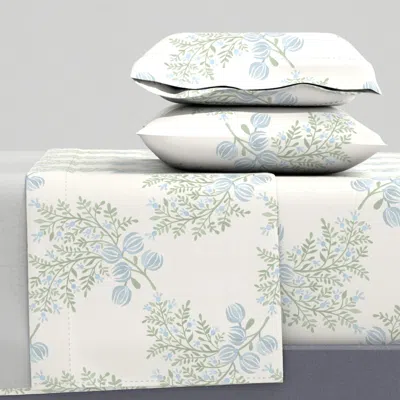 Spoonflower Soft Green And Light Blues On Cream Emma Floral Toss Copy Queen Sheet Set
