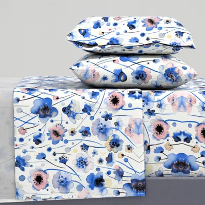 Spoonflower Soft Watercolor Flowers Pastel Florals Queen Sheet Set