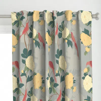 Spoonflower Song Bird And Large Peony Curtain Panel