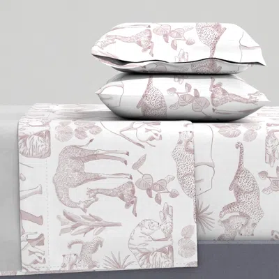 Spoonflower Sophisticated Safari Jungle Zoo Animal Families Textured Toile Dusty Pink Full Sheet Set