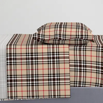 Spoonflower Southdown Tartan - 6" Beige/black/white Twin Xl Sheet Set