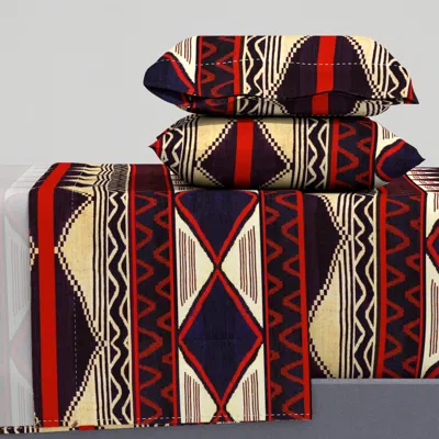 Spoonflower Southwest Folk Art Blanket -- Design 7412316 - Red Ivory Navy Full Sheet Set