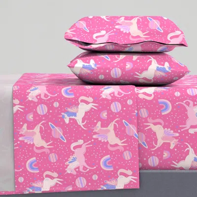 Spoonflower Space Unicorn - Hot Pink Full Sheet Set
