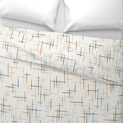 Spoonflower Spatial Blue Aqua Orange Muted Wide Cotton Sateen 3.5 oz 26" X 20" Standard Knife Edge