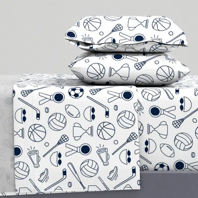Spoonflower Sports Large - White And Blue King Sheet Set