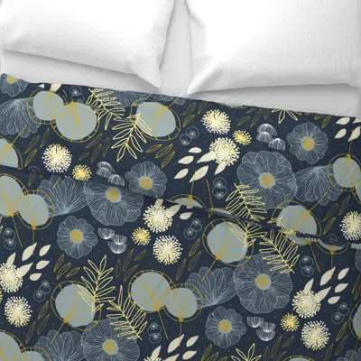 Spoonflower Spring Floral M+m Navy Black By Friztin Wide Cotton Sateen 3.5 oz 26" X 20" Standard Knife Edge