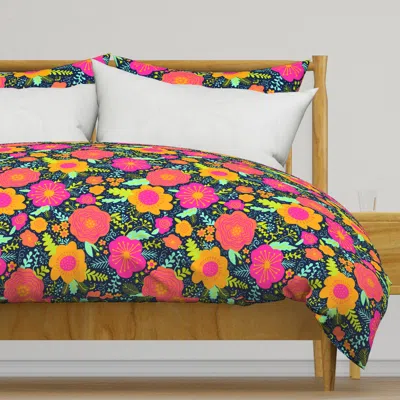 Spoonflower Spring Floral On Midnight Blue Duvet Cover