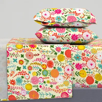 Spoonflower Spring Is Here Happy Garden Flower Carpet // Large Queen Sheet Set