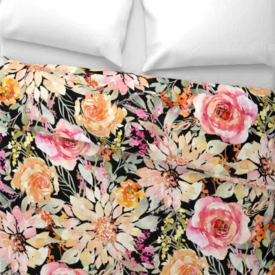 Spoonflower Spring Meadow On Black - Extra Large Scale Wide Cotton Sateen 3.5 oz 26" X 20" Standard Knife Edge
