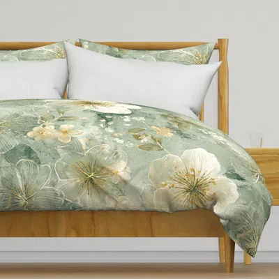Spoonflower Spring Orchard Bloom Soft Sage Duvet Cover