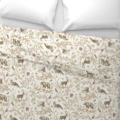 Spoonflower Spring Woodland Toile (sepia Pink /linen) Lrg Euro Pillow Sham
