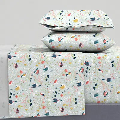 Spoonflower Springtime Birds Queen Sheet Set