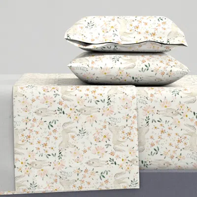 Spoonflower Springtime Unicorns - Soft White - Boho Muted Baby Girl Nursery Full Sheet Set