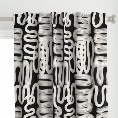 Spoonflower Squiggle Cream On Black Curtain Panel