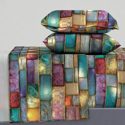 Spoonflower Stained Glass Abstract Pattern Of Colorful Dark Blocks King Sheet Set