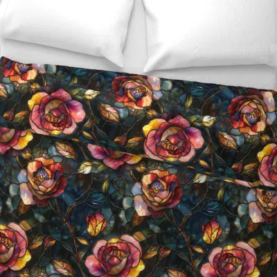 Spoonflower Stained Glass Fire Kissed Roses Wide Cotton Sateen 3.5 oz 26" X 20" Standard Knife Edge