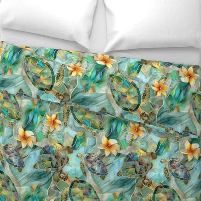 Spoonflower Stained Glass Sea Turtles And Flowers Wide Cotton Sateen 3.5 oz 26" X 20" Standard Knife Edge