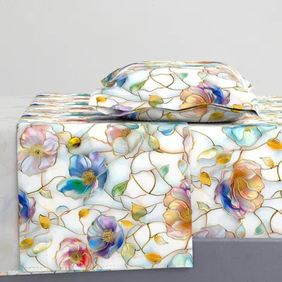 Spoonflower Stained Glass Spring Floral Blooms Twin Sheet Set