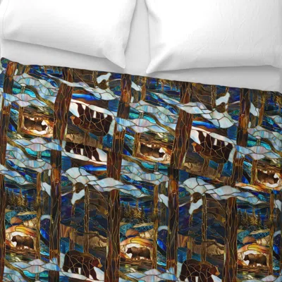 Spoonflower Stained Glass Woodland Bears At Winter In The Snow Tree Forest King Pillow Sham