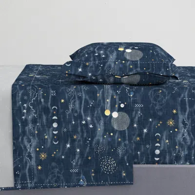 Spoonflower Star Gazer On Dark Blue (xl Scale) Hand Drawn Galaxies Planets Moon And Twin Xl Sheet Se