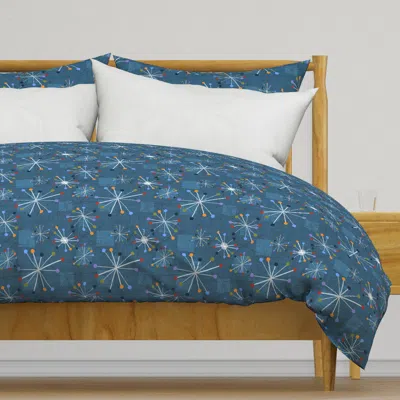 Spoonflower Stars And Clocks Classic Blue Duvet Cover