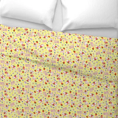 Spoonflower Strawberry Mushroom Rats On Yellow Wide Cotton Sateen 3.5 oz 26" X 20" Standard Knife Edge