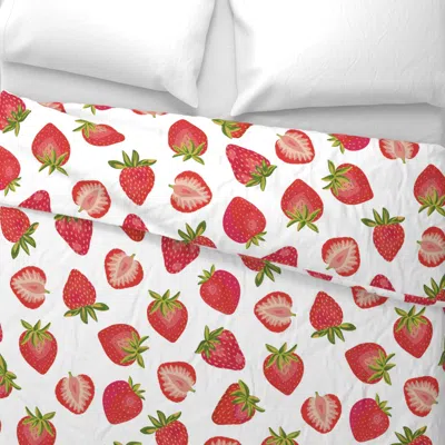 Spoonflower Strawberry Summer Fruit Berries - On White (l) Wide Cotton Sateen 3.5 oz 26" X 20" Standard Knife Ed