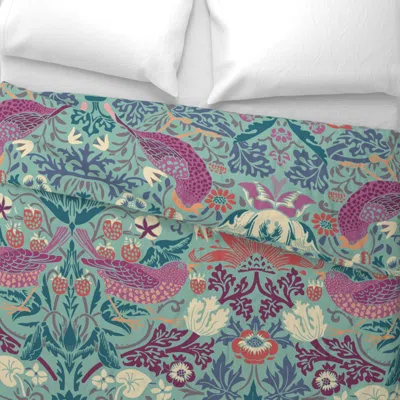 Spoonflower Strawberry Thief In Blue Wide Cotton Sateen 3.5 oz 26" X 20" Standard Knife Edge