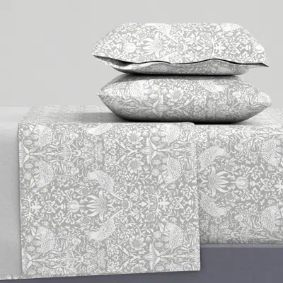 Spoonflower Strawberry Thief In Cottage Gray - William Morris - Smaller Repeat Cal King Sheet Set