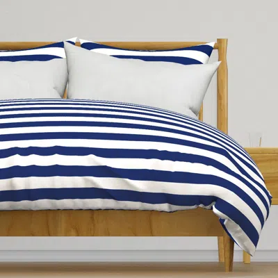 Spoonflower Stripes Navy Blue White Duvet Cover