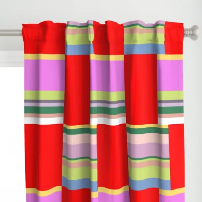 Spoonflower Stripes With Red Squares Curtain Panel