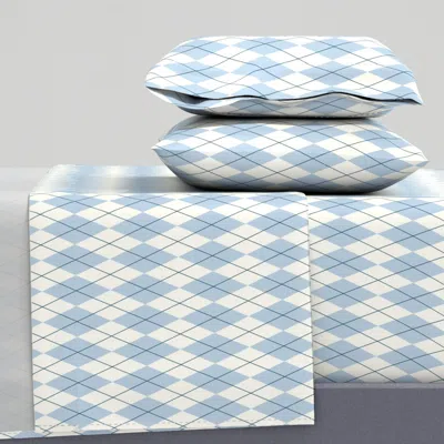 Spoonflower Stylish Preppy Light Blue Argyle Print For Classy Clothing Projects Queen Sheet Set