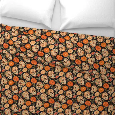 Spoonflower Sugar Skulls And Marigolds Day Of The Dead Celebration On Dark Background Euro Pillow Sh