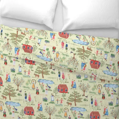 Spoonflower Swedish Folk Art Midsummer Wide Cotton Sateen 3.5 oz 26" X 20" Standard Knife Edge