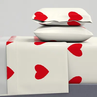 Spoonflower Sweet Valentine Hearts Pattern  On Warm Beige Cream Background King Sheet Set