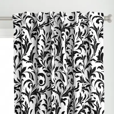 Spoonflower Swirly Black Leaf Curtain Panel