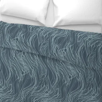 Spoonflower Swoopy-wavy-teal-duck Wide Cotton Sateen 3.5 oz 26" X 20" Standard Knife Edge