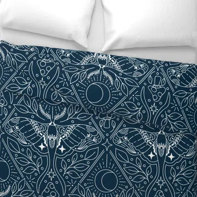 Spoonflower Symmetrical Celestial Moth In Navy Wide Cotton Sateen 3.5 oz 26" X 20" Standard Knife Edge