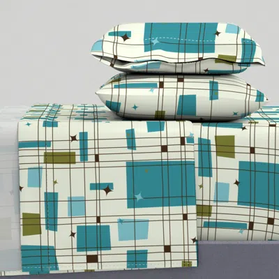 Spoonflower Take 5 - 18in (teal) Vertical Queen Sheet Set In Blue