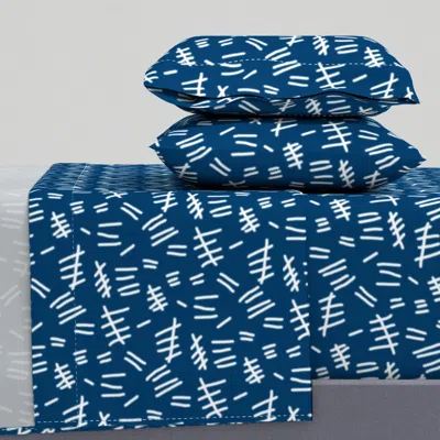 Spoonflower Tally Marks (blue W/ White) King Sheet Set