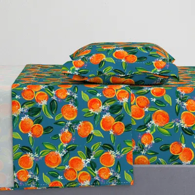 Spoonflower Tangerine Dreams // Vibrant Blue Green Twin Sheet Set